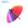 Advertising OEM Wholesale Logo Printed Colorful Long Handle Straight Anti UV Sun Rain Stick Manual Big 24 Rib Rainbow Umbrella